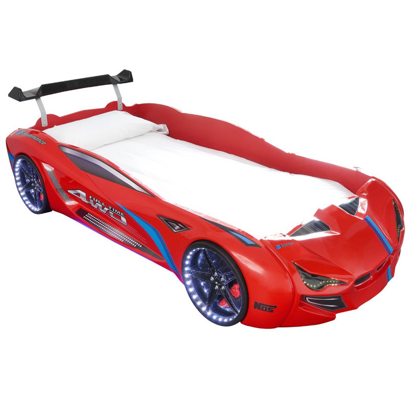 MVN1 FULLTIME Race Car Bed with LED Lights and Sound FX, Unique Children Bed, Kids Bedroom Furniture, Red