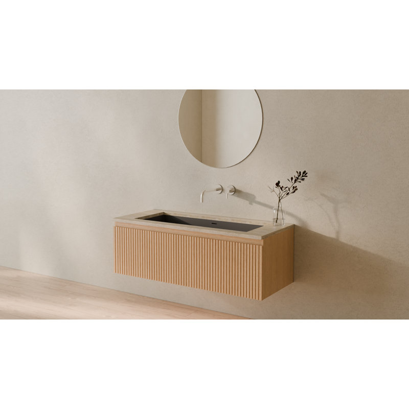 Lavabo de salle de bain encastrable en résine 39,4 po x 16,7 po Badeloft UB-05-XL-MBLK, Noir mat