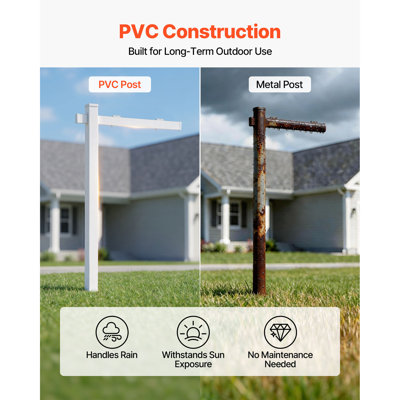 Real Estate Sign Post, 6 ft Tall, PVC Realtor Yard Sign Holder with 47 in Arm Holds up to 36 in, Easy to Install, Wind-Resistant, Yard, Road, Outdoor, White (No Signs)