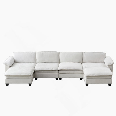 Luxury U-Shape Four-Seater Sofa With Two Ottomans, Soft Chenille Upholstered For Ultimate Comfort And Spacious Lounge Experience.