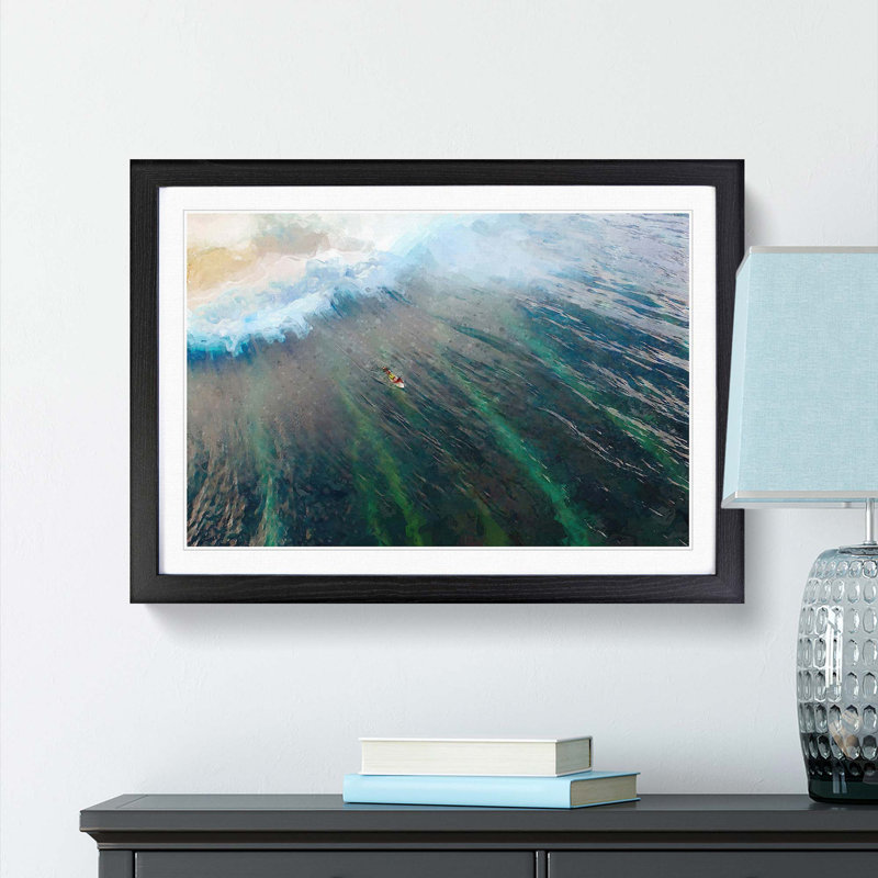 Surfing in the Maldives - Framed Print, 48cm H x 65cm W x 2cm D, Black Framed