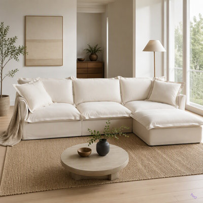 Canapé modulaire en L avec housse en L, canapé-lit en chenille confortable avec repose-pieds convertible et 2 gros coussins, ensemble de canapé moderne surdimensionné à 3 places pour bureau de salon