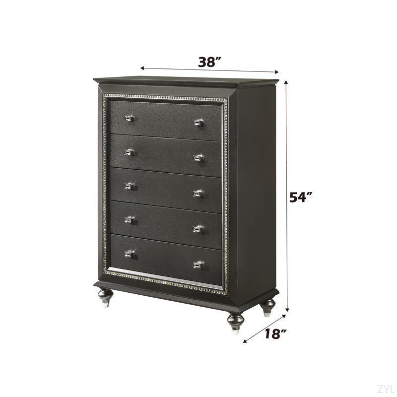 Commode à finition gris métallique, Gris argenté