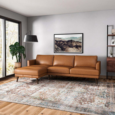 Lore  L-Shaped Genuine Leather Sectional In Tan Left Facing