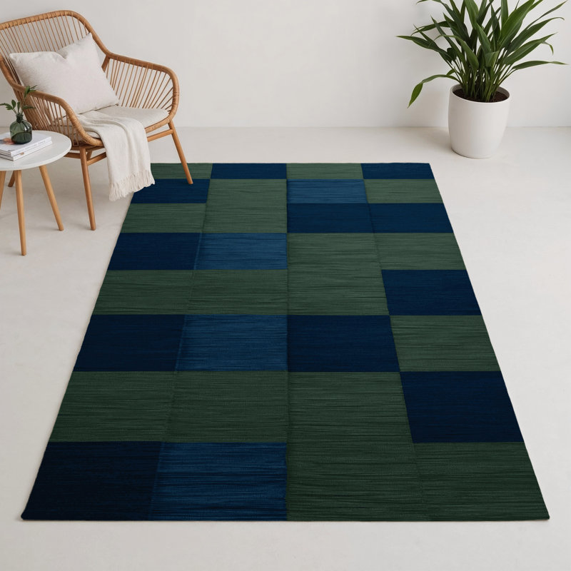 Tapis d'intérieur et d'extérieur à carreaux vert, Rectangulaire 3 pi x 5 pi