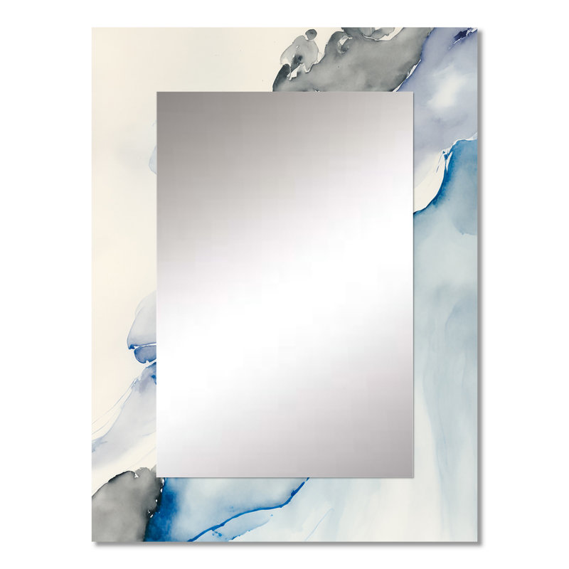 Sapphire Blue Nebula IX - miroir mural décoratif à encre liquide, miroir moderne, impression sur métal, 32 po x 24 po