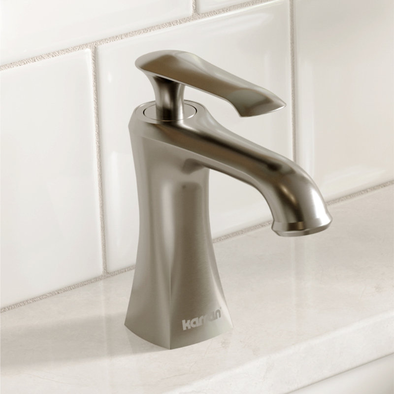 Karran Woodburn Single Handle Single Hole Basin Bathroom Faucet With Matching Pop-up Drain, Stainless Steel