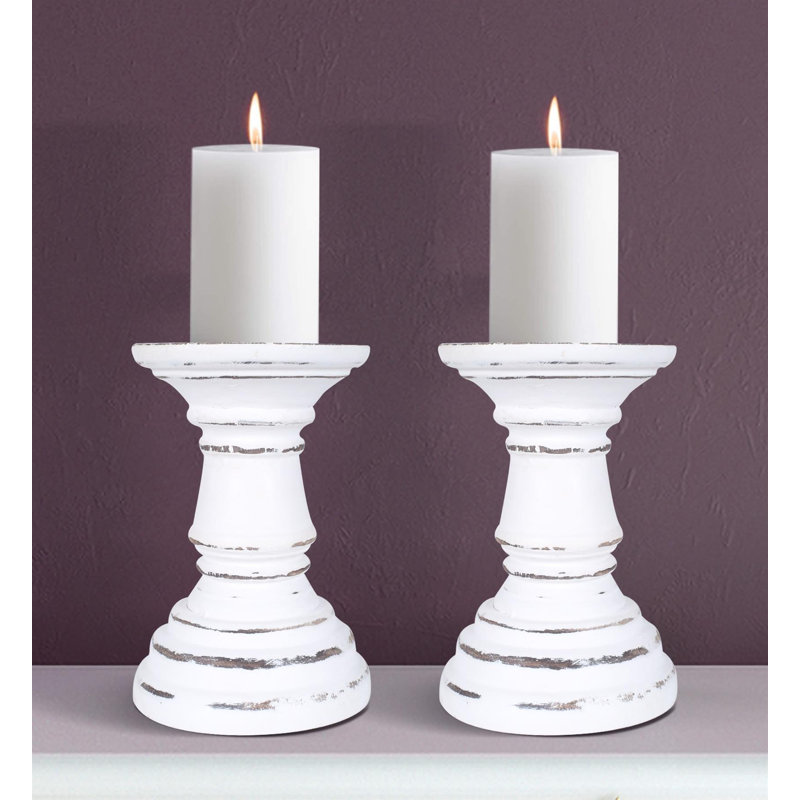 2 Piece Wood Pillar Set, 13cm H x 10cm W x 10cm D