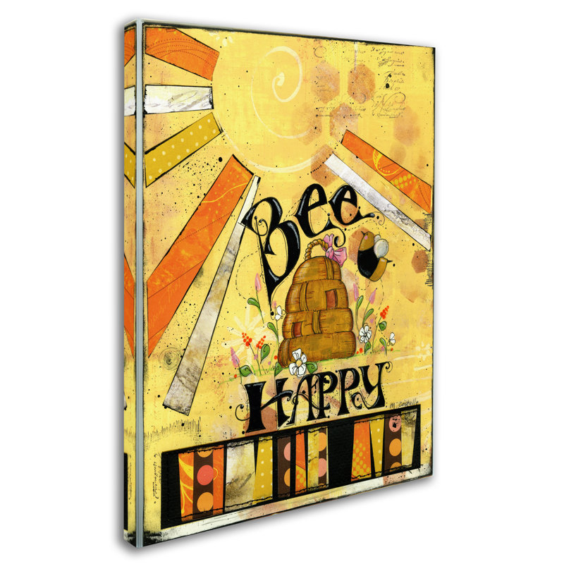 « abeille ruche happy », reproduction d’impression sur toile tendue, H 32 po x l 24 po x P 2 po