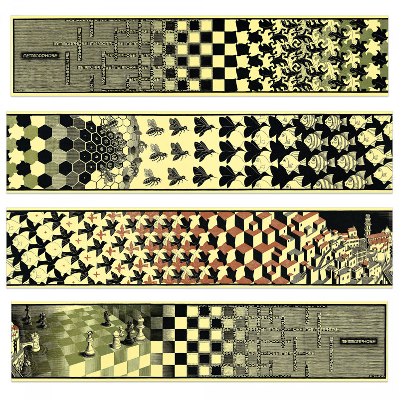 Metamorphosis II, 1940 by Escher - 4 Piece Single Picture Frame Panoramic Print on MDF