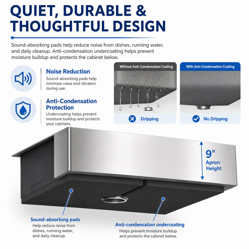 Évier de cuisine en acier inoxydable 36 po x l 22 po avec station de travail à tablier double 60/40 et accessoires