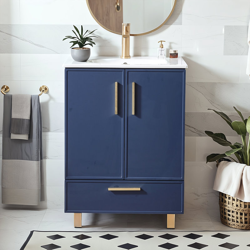 24" Modern Blue Free-Standing Single Bathroom Vanity