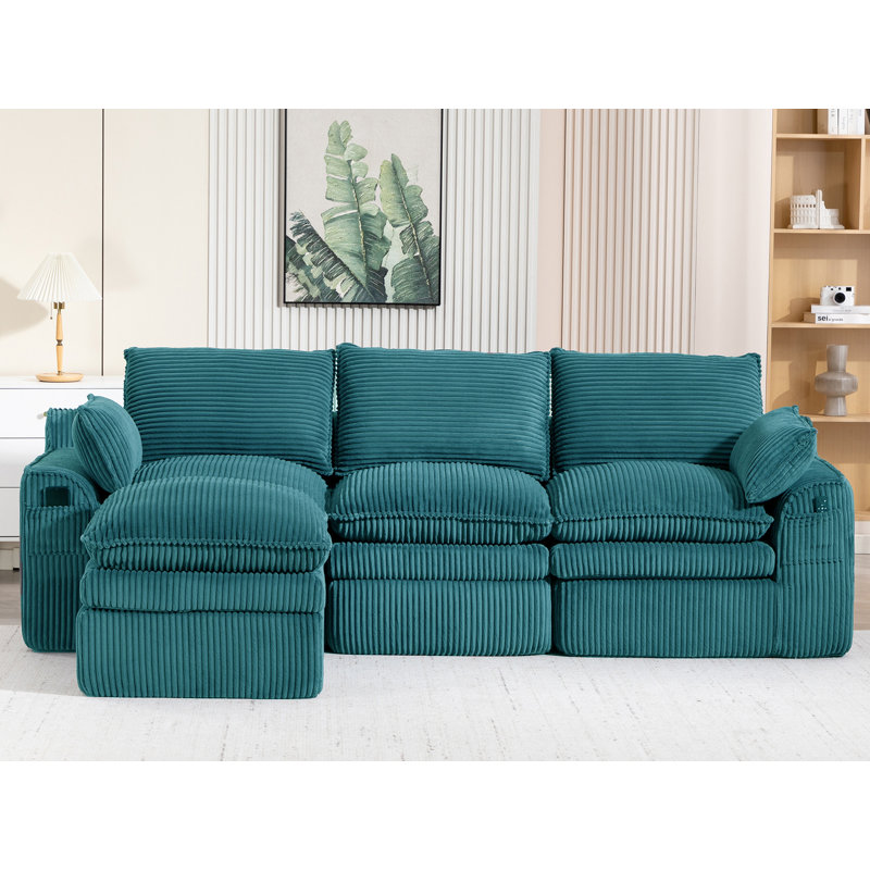 104'' Reversible Upholstered L-Shape Sectional Sofa, Green