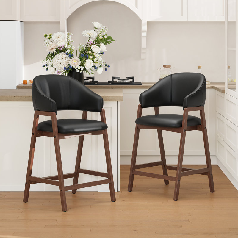 Tabouret de bar rembourré en bois massif, 4, Black