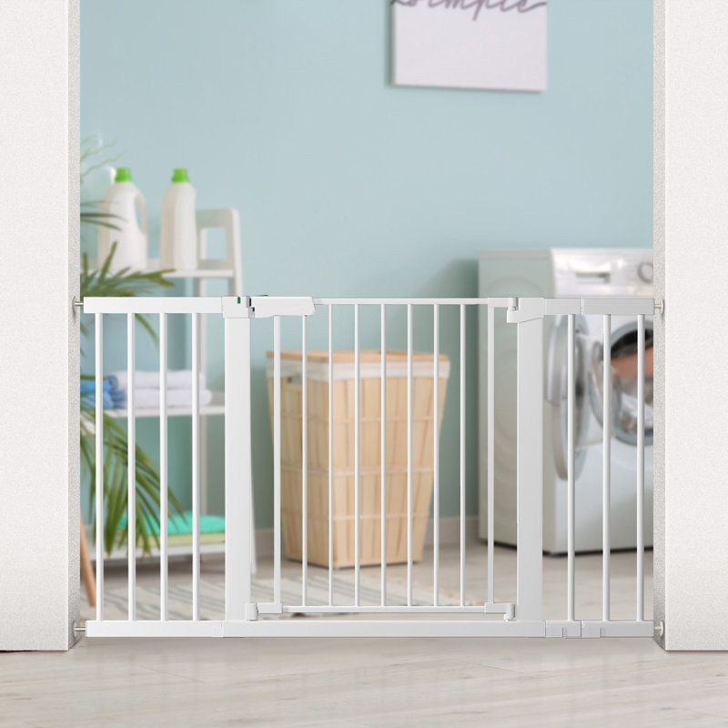 29.5-51.6" Wide Auto Close Safety Baby Gate 30" Tall Dual Lock with Secure Indicator, White