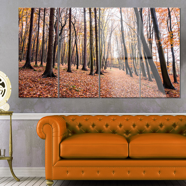 DesignArt Bright Fall Forest With Clear Sky Framed On Metal 4 Pieces ...