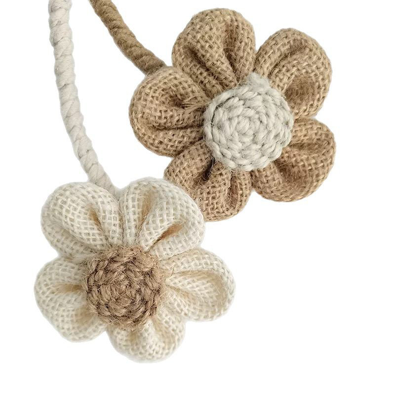 Rustic Flower Braided Rope Curtain Tiebacks, Beige+Brown