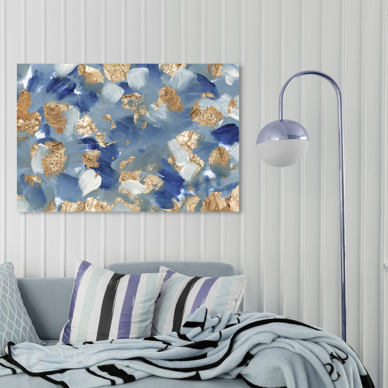 Abstrait des océans d'or - reproduction d'art sur toile, H 24 po x l 36 po x 1,5 po, Toile tendue