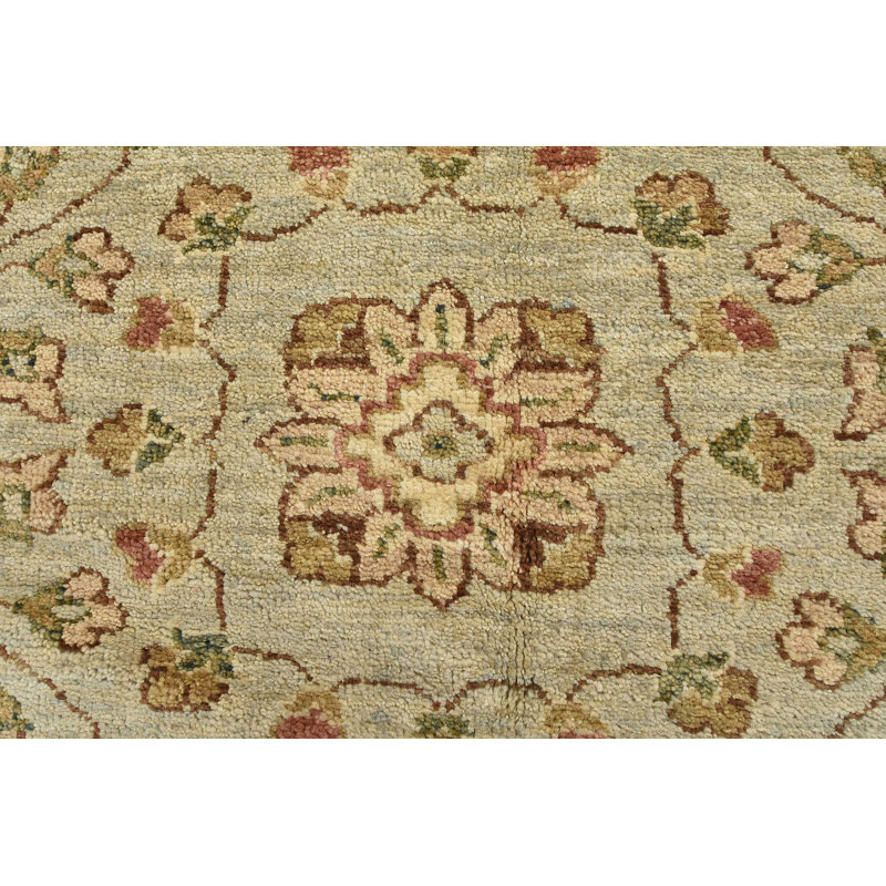 Tapis beige / brun en laine noué à la main de conception unique 9 pi x 12 pi 6 po