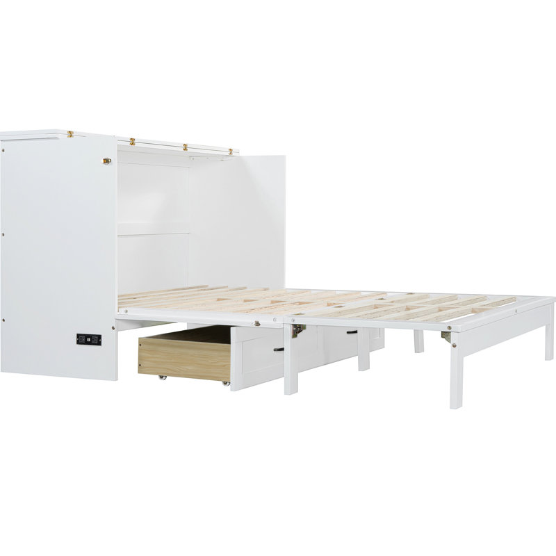 Grand lit blanc avec tiroirs fonctionnels pour l'extérieur et port de charge offrant un grand espace de rangement avec option de style pour les petits espaces