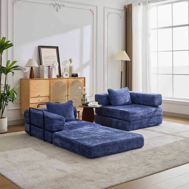 Canapé-lit Chenille, Bleu très foncé