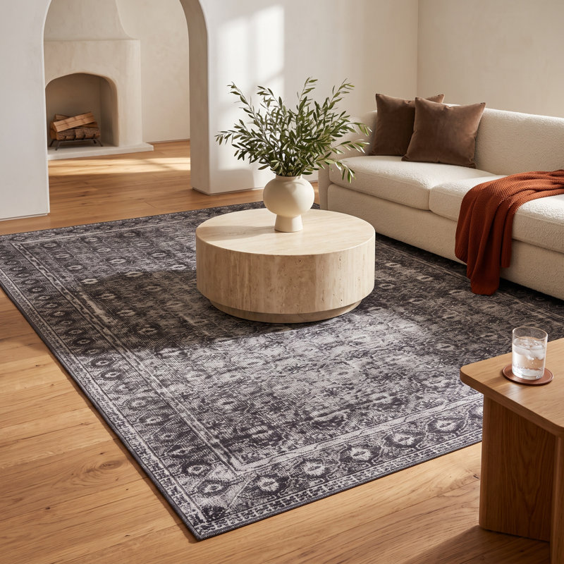 Latte Aldina Lynna Geometric Ivory/Dark Gray Area Rug, Rectangle 3' x 5'