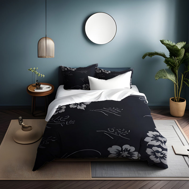 Polyester Floral Duvet Cover, King Duvet Cover + 2 King Shams