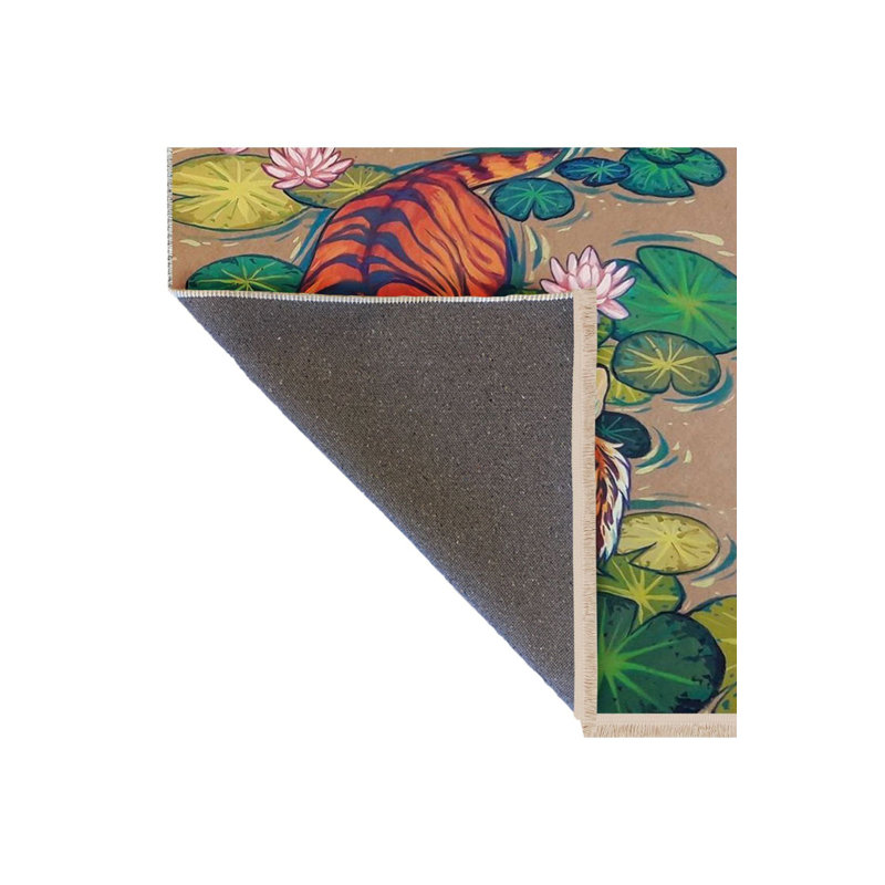 Tapis multicolore à motif de fleurs de lotus et de tigres, Tapis de couloir 2 pi 6 po x 9 pi 10 po inclus