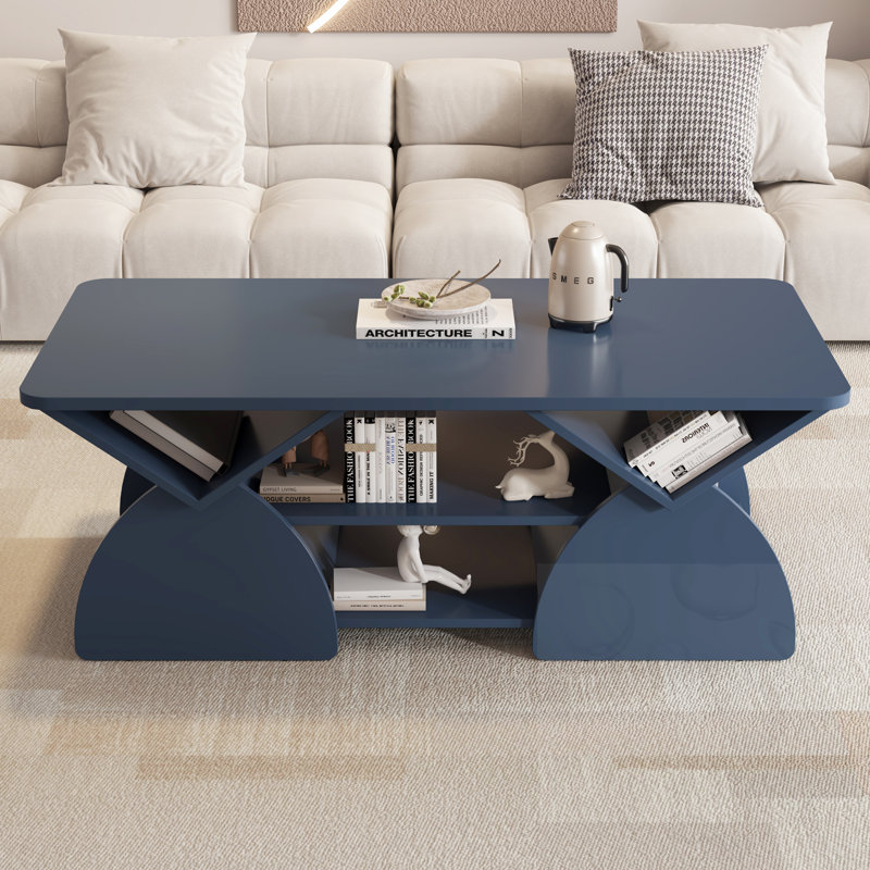 Table basse de coin arrondie avec tablettes ouvertes, Blue