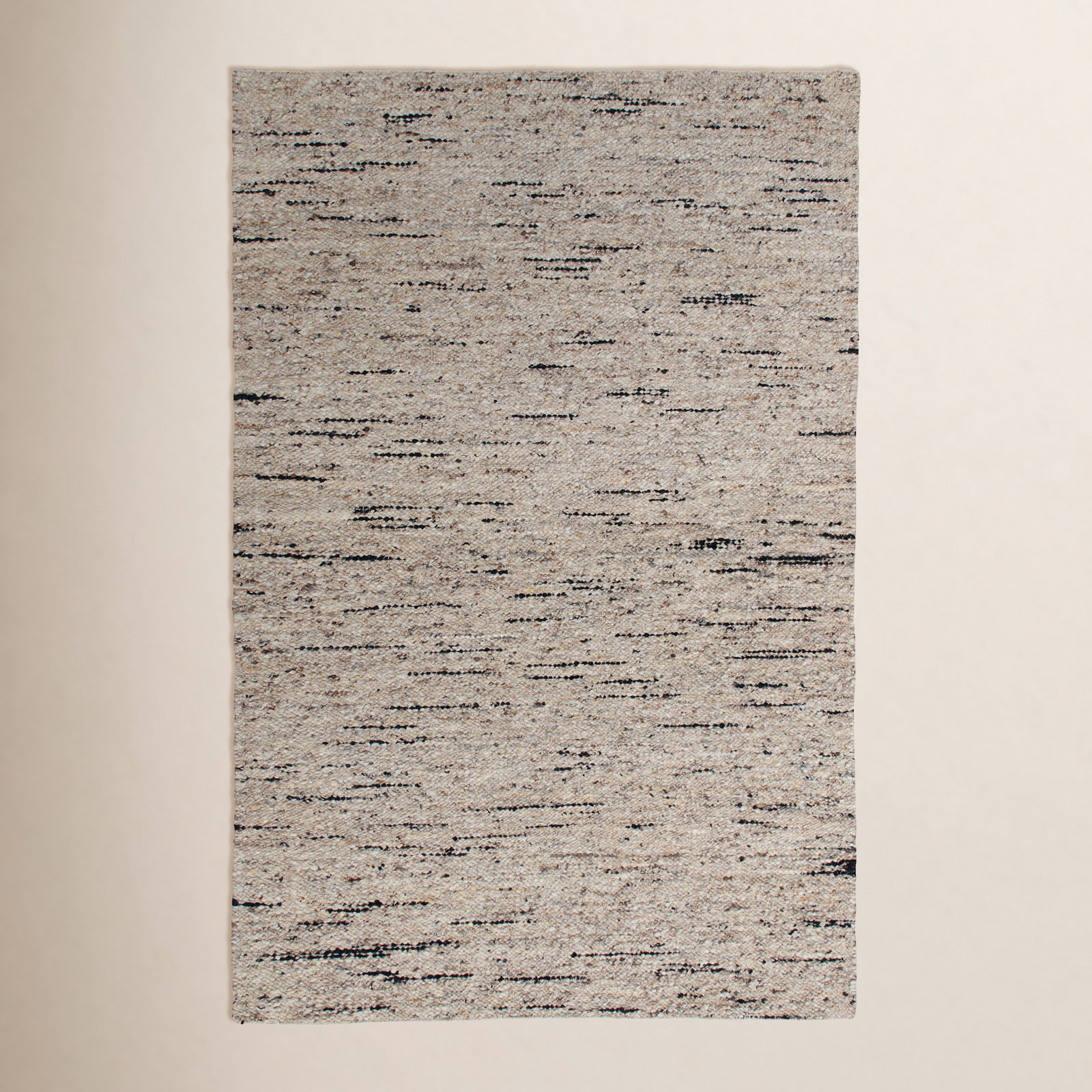 Beige Black Hand-Woven Striped Rug, Rectangle 2' x 3'