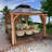 Solid Wooden Patio Gazebo with Double Roof, Netting and Curtains-105295596-105295599-112958893