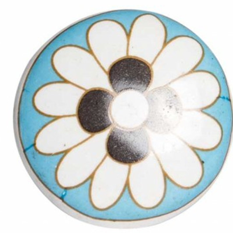 Ensemble de douze poignées de tiroir en céramique à motif floral bleu ciel et blanc