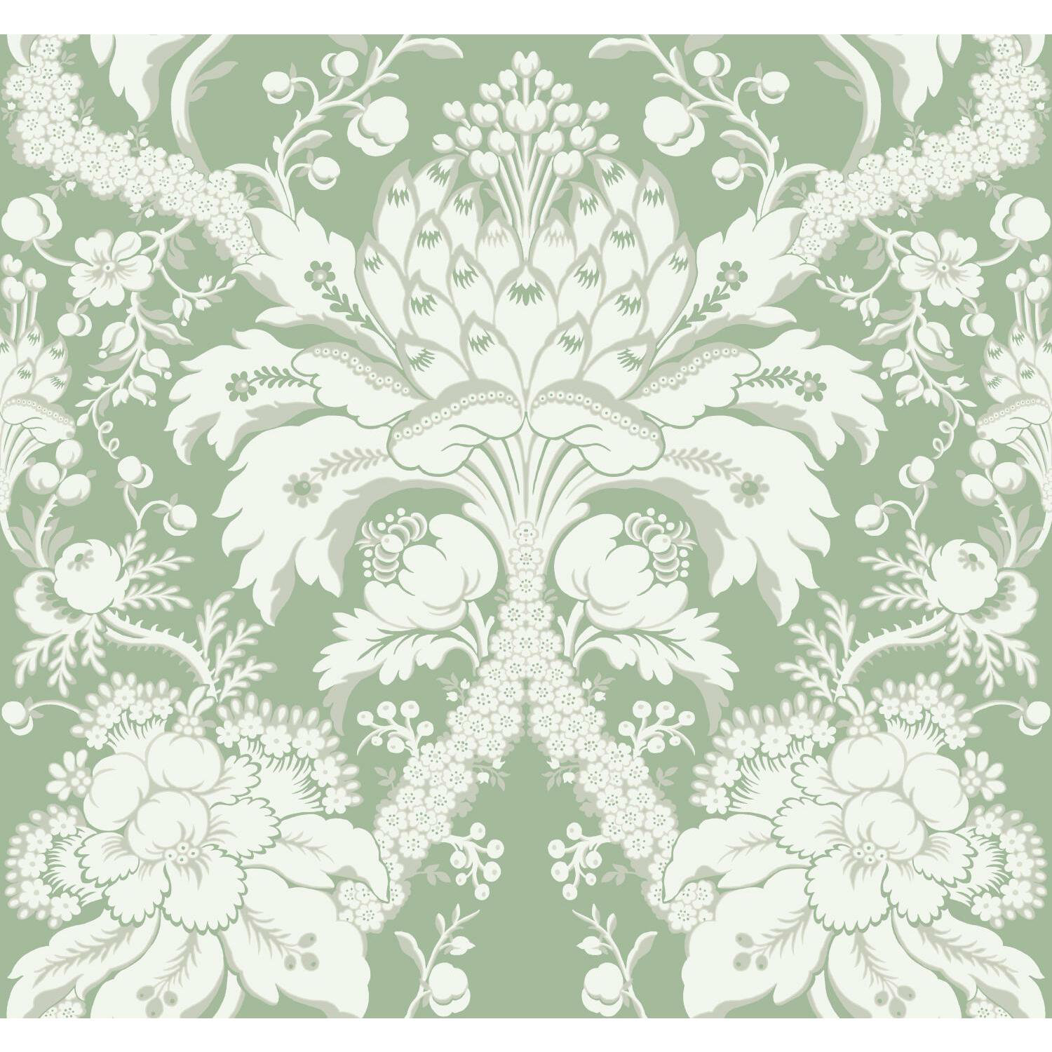 Damask Wallpaper, Green