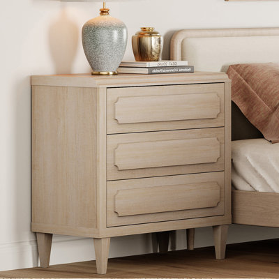 Mid CenturyModern Large Nightstand with 3 Drawers, 31.5" Tall Vintage Wood Nightstand for Bedroom