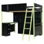 Lit mezzanine double en bois avec bureau intégré, tablettes de rangement et éclairage à DEL, conception compacte, vert-1124987948
