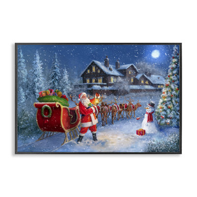 «Santa Snowy Night View», art de la giclée encadrée par Grateful Licensing