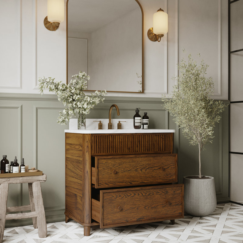 Kathryne 36" Bathroom Vanity In Natural Enhanced Oak, 36", Enhanced Brown Oak