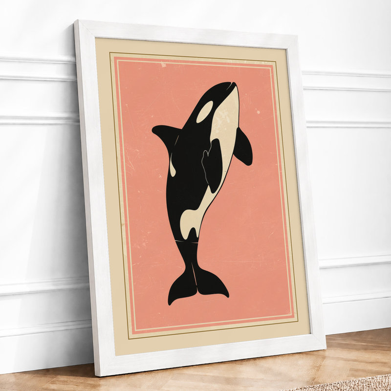 Leaping Orca Mid-Century - Framed Print, A4 - 29.7 x 21.0 cm, White