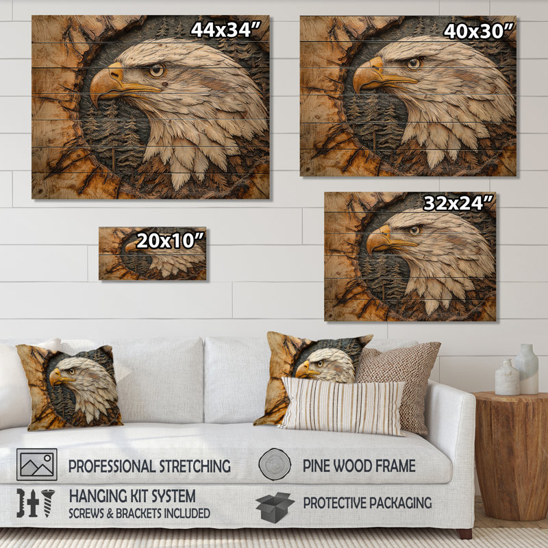 Aigle dans une forêt, diapositive de paysage d'aigle, impression sur bois animal, sur bois de pin naturel, H 10 po x l 20 po