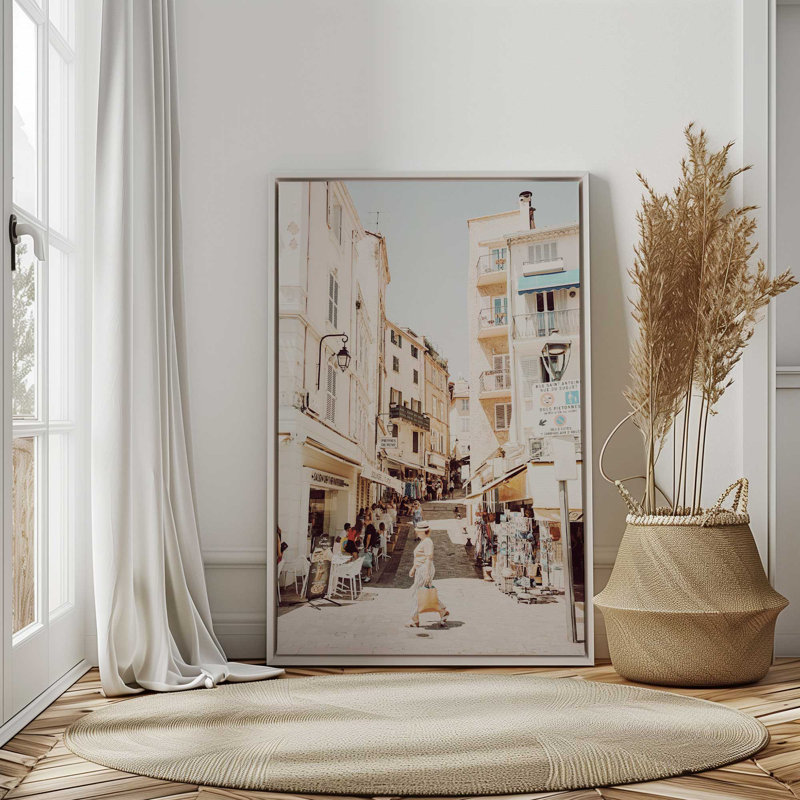 Charming Paris Stroll Stretched Canvas Print, 30.75" H x 20.75" W x 1.75" D, Polished Chrome Floater Framed