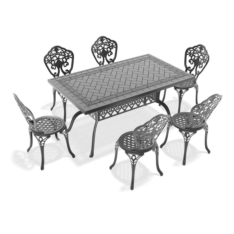 7 Cast Aluminum Outdoor Dining , Black Frame, All-Weather Stability Frame Furnishings, Supportive, 6