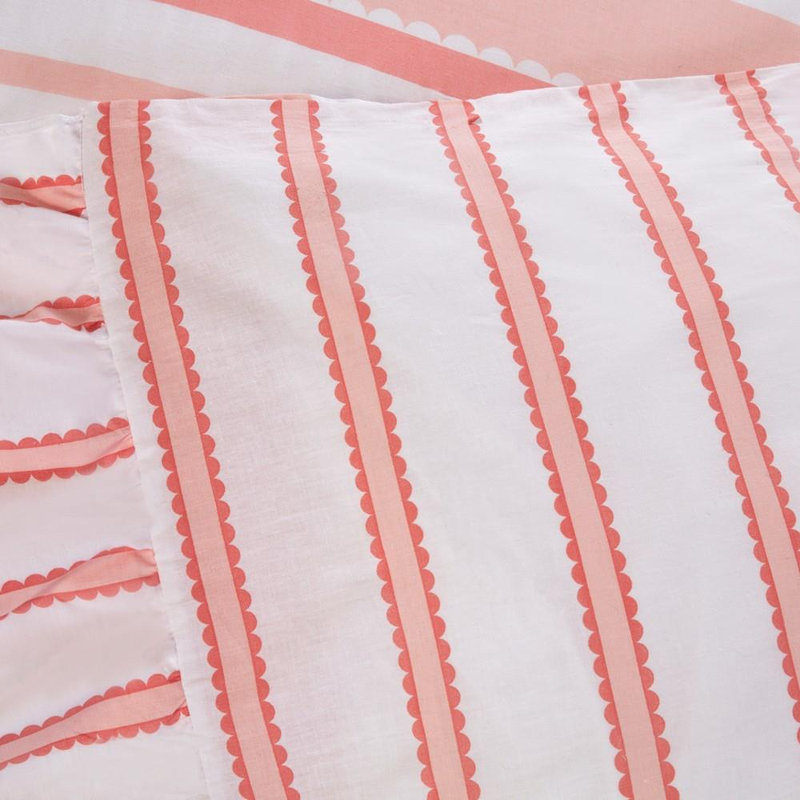 Maya Frilled Cotton Blend Striped Duvet Cover Set, Double, Pink