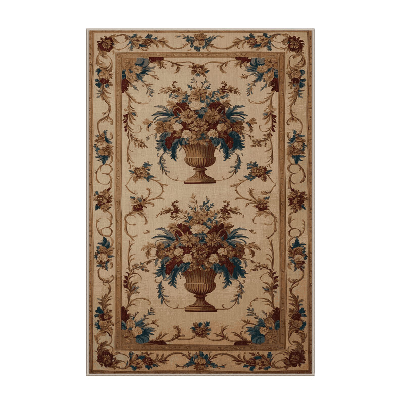 Tapis brun français lavable à la machine, Rectangle 7 pi x 10 pi
