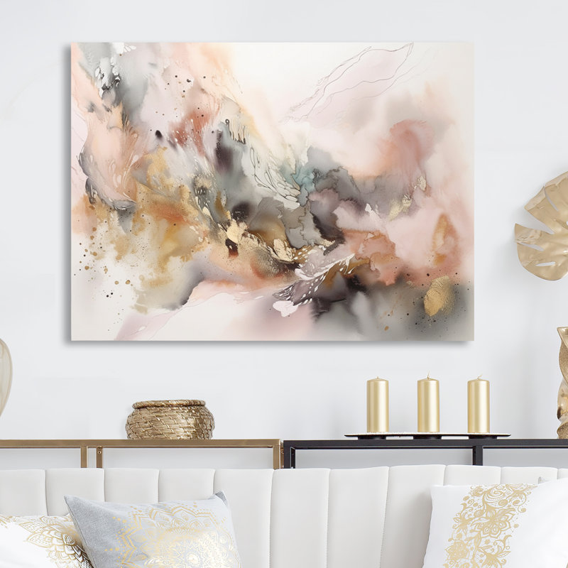 Or gris délicat abstrait coups de pinceau I - décoration murale abstraite en métal marbré, H 12 po x l 20 po x P 1 po