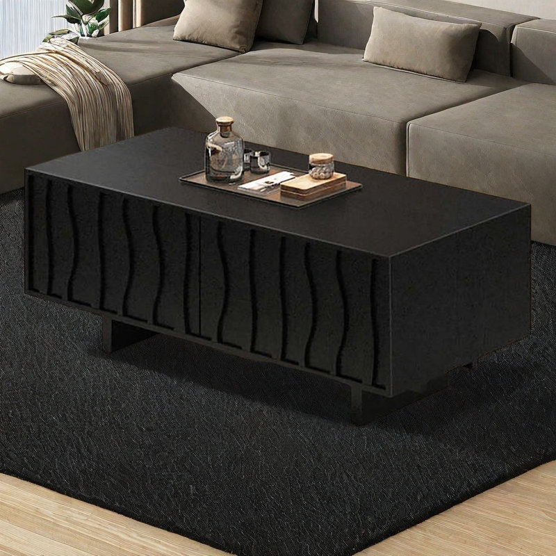 Table basse rétro simple et moderne, H 17,9 po x L 55,1 po x l 31,5 po, Noir, noir, noir, noir