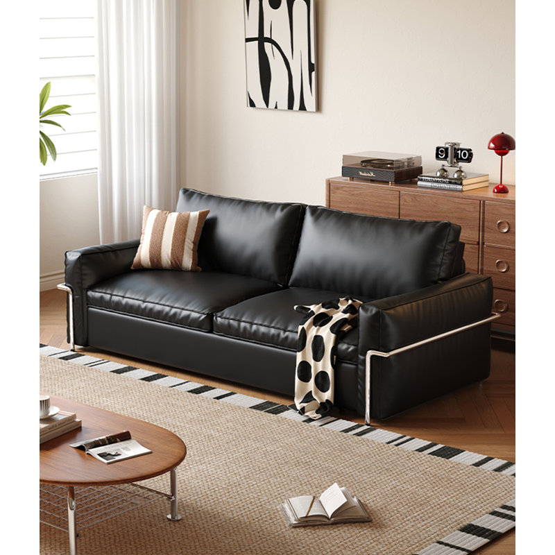 Canapé de salon extensible en cuir massif de style Mid-Century, 34.6" H x 73.2" W x 34.6" D