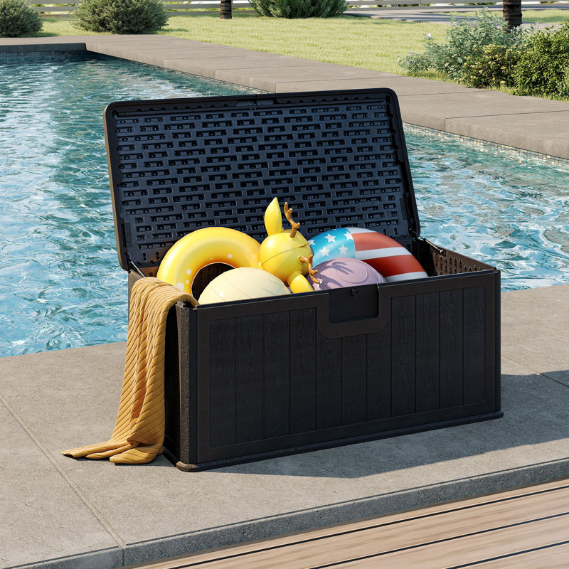 Costway 0.01cm W 380L Lockable Deck Box, Black
