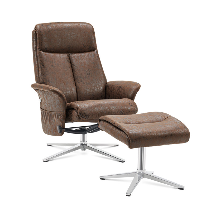 Swivel Recliner with Ottoman Faux Leather, Brown