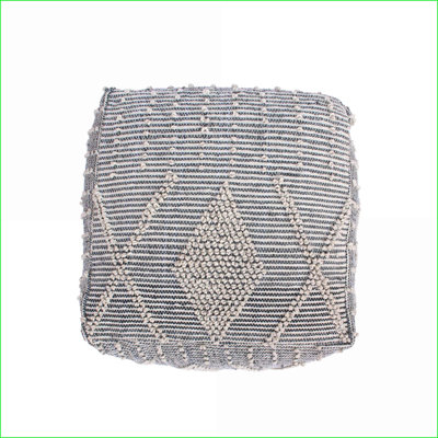 Pouf, Handcrafted Faux Yarn 26x26x16.5 for Living Room | Ivory+Light Gray | Faux Yarn Fabric