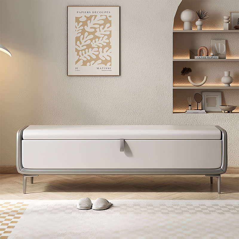 Kuganathan Leather Match Upholstered Storage Bench, Light Gray/Gray, 16.53" H x 59.05" W x 16.53" D